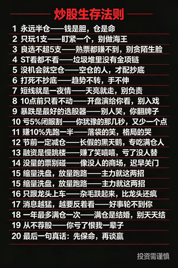 炒股二十大铁律，每天读一遍！
