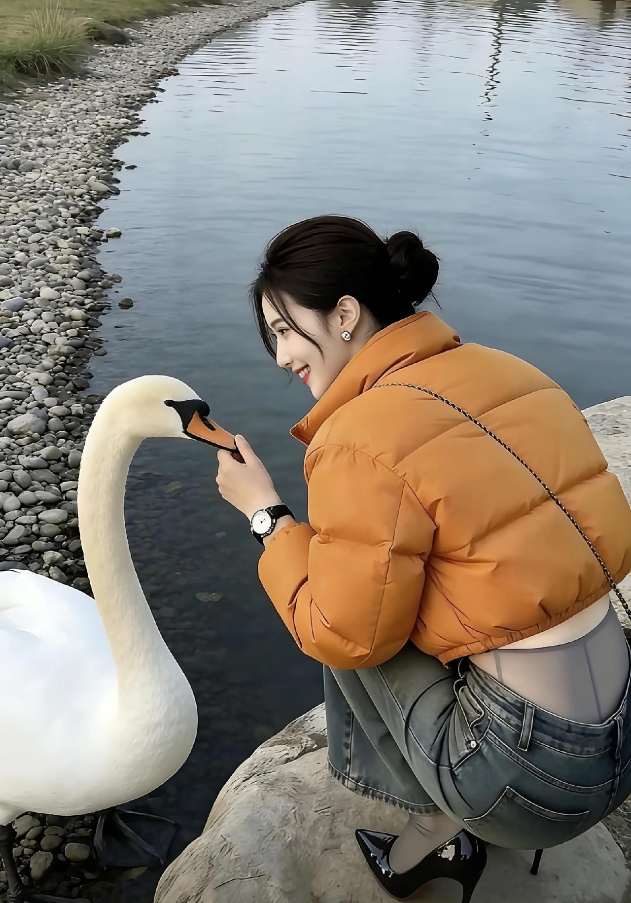 轻抚天鹅颈，笑语入云霄。