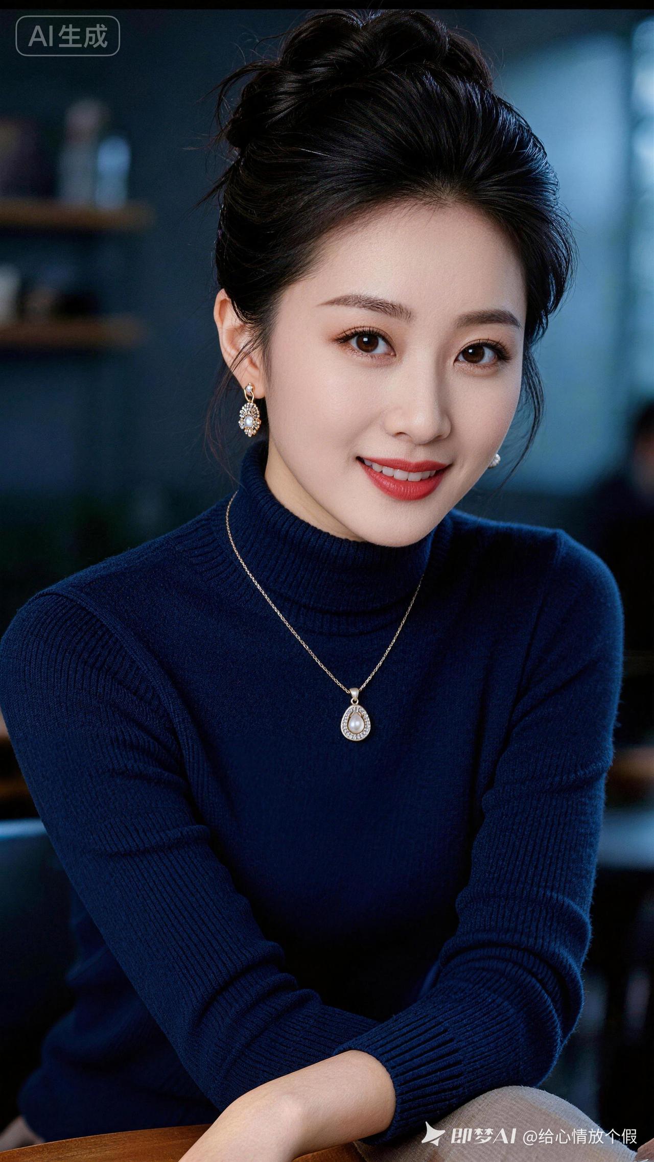 优雅气质，蓝调毛衣穿搭，时尚珠宝点缀，尽显女性魅力！