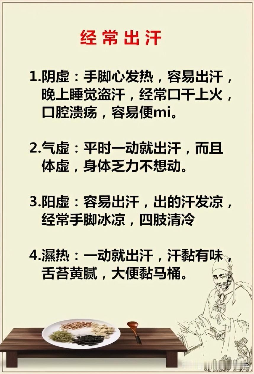 不同虚症，经常出汗的的表现