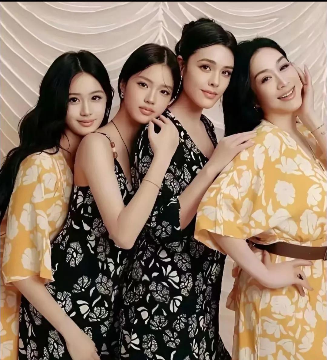 钟丽缇母女四人合影太漂亮了，气质母女照。各有各的美。很养眼。