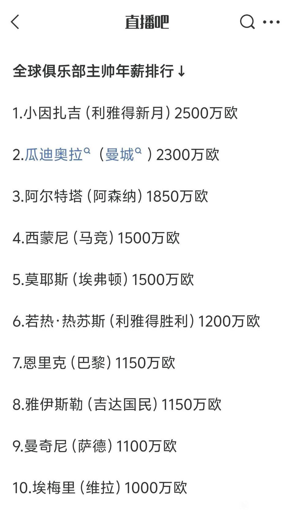 全球教练薪水排行榜，怪不得小因扎吉抛弃国际米兰.....沙特直接给他世界最高