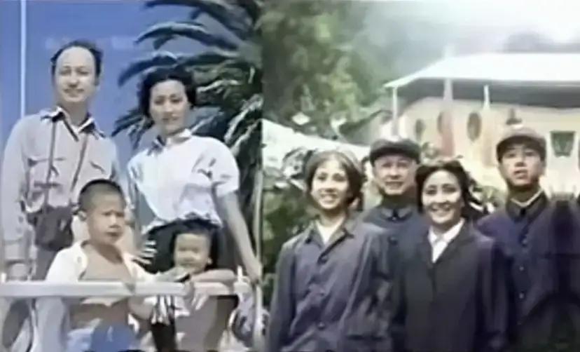 这是钱学森一家人在回国前和回国后的穿着的照片对比。钱学森说，“