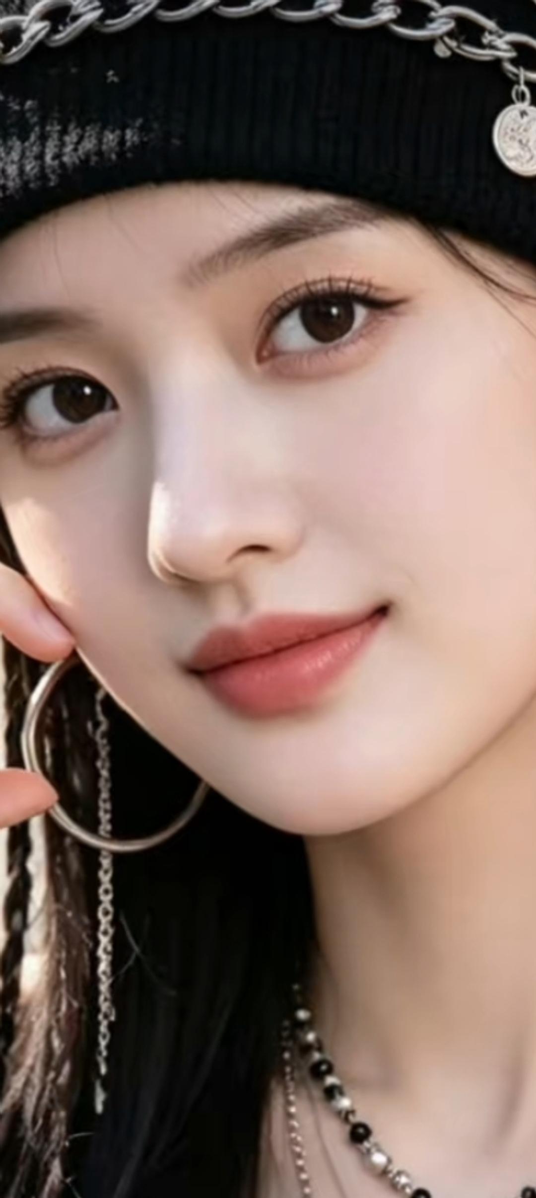 甜美少女风，黑帽大耳环，清新自然妆，元气满满！💖✨
