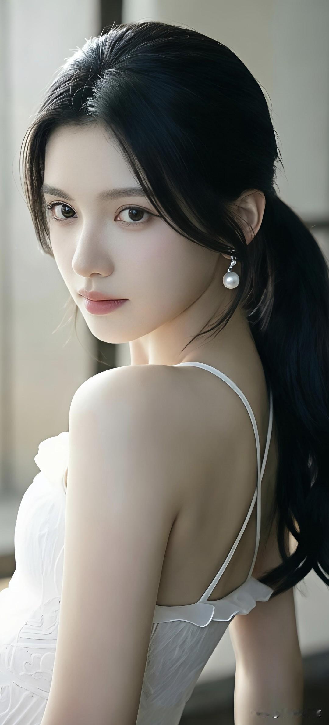 马尾辫美女(二)清爽的高马尾利落又灵动，几缕碎发轻柔地修饰着脸庞轮廓，温润
