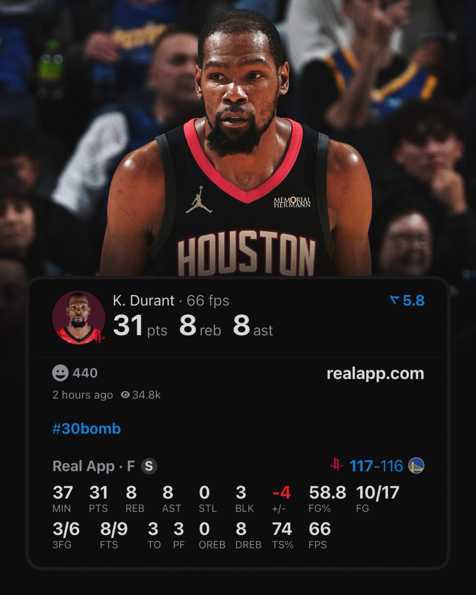 休斯顿火箭NBA球员评分杜兰特-我的评分：杜兰特出战37分15！投篮17中1