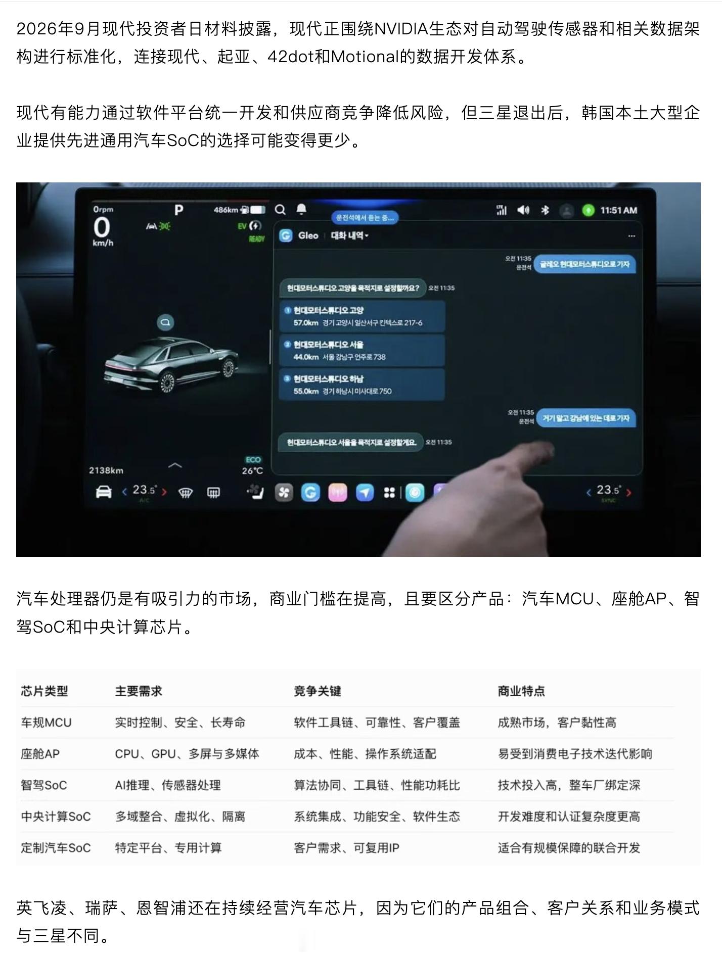 最近韩国媒体爆料，三星退出汽车SoC处理器的开发，从现在三星这样体量的企业，投入