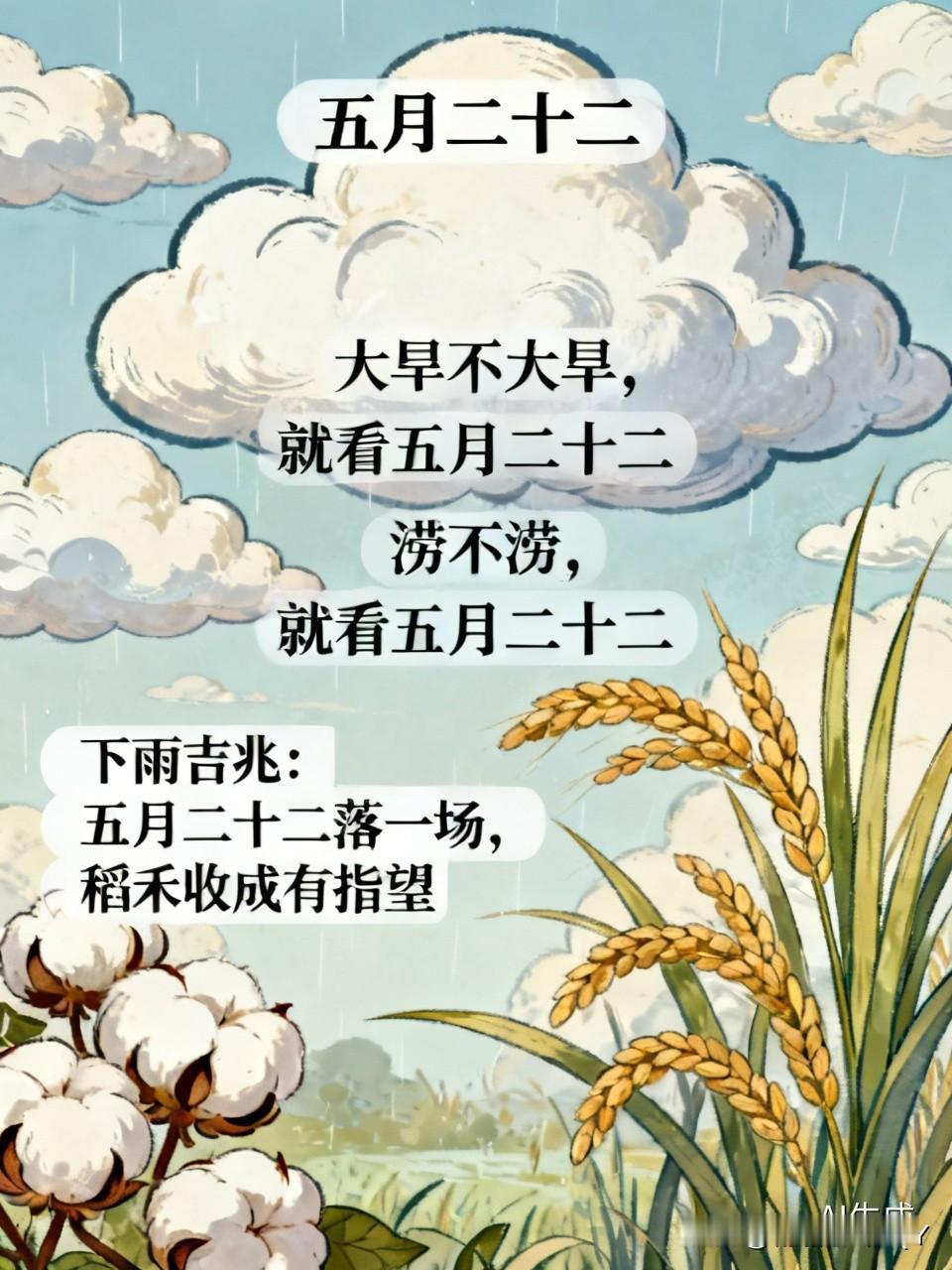 今天是五月二十二民间俗语有1.大旱还是小旱，五月二十二是关键，就像考试能不能