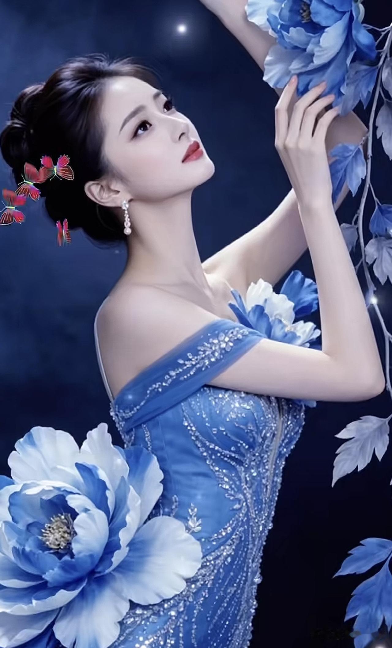 梦幻蓝裙仙女，花海中翩翩起舞梦幻花海仙女梦幻蓝裙造型蓝裙少女感梦幻蓝裙造型