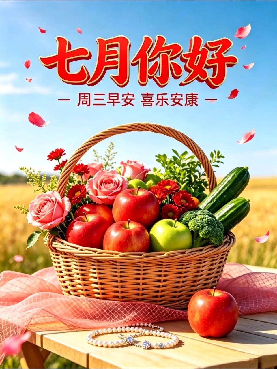 七月你好，牵挂深深，祝福声声，愿你心怀暖阳，福运相随，幸福相伴，万事顺遂无忧，自