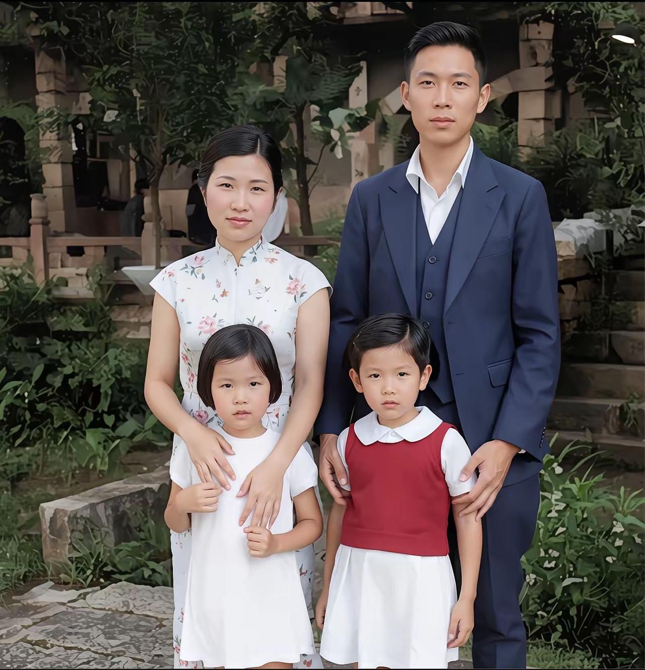 下图是北大校长周培源和妻子王蒂澂（chéng）和两个女儿的合影，时间是1941年