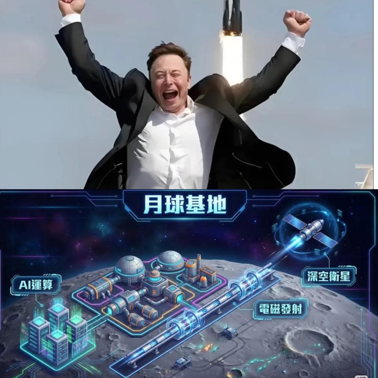 马斯克又来忽悠投资人了，这次是月球发射AI服务器。他原话大概是这么说的：月球