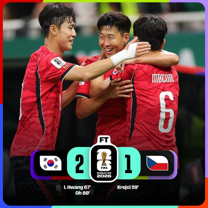 【韩国2比1捷克太极虎赛后数据】自2002年以来，韩国队在世界杯的近七场揭幕