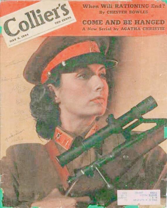 1942年，苏联红军女狙击手、乌克兰姑娘柳德米拉·帕夫利琴科出访美国，她与美国第