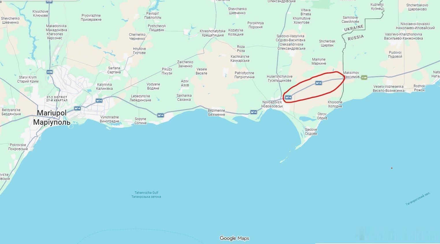 大递方面消息，乌军在马里乌波尔以东，新亚速斯克的m14公路上，打掉40台后勤卡车