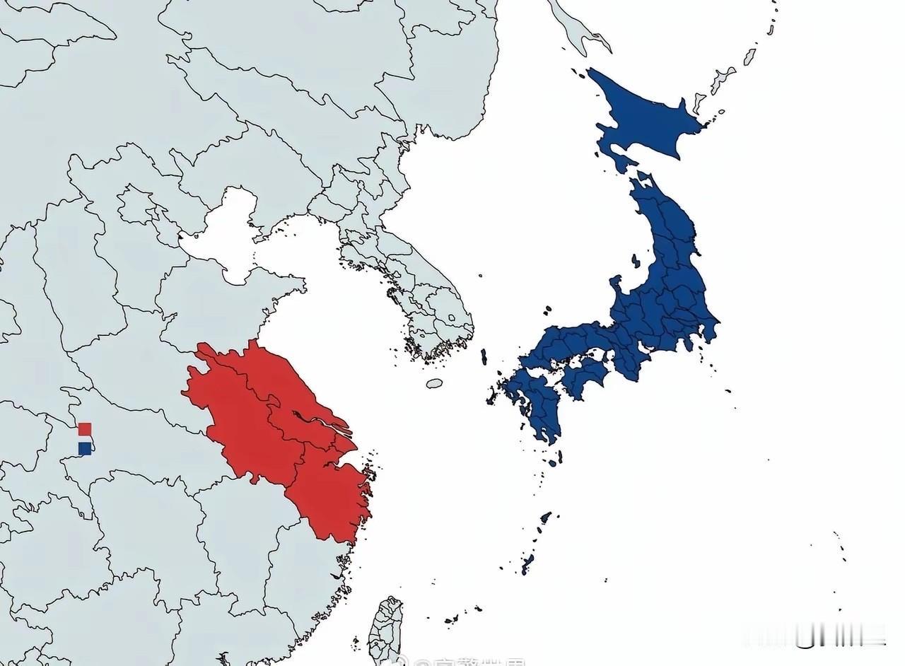没想到吧！红色部分的GDP已经超过蓝色的日本了！江浙沪皖三省一市的经济总量，其实