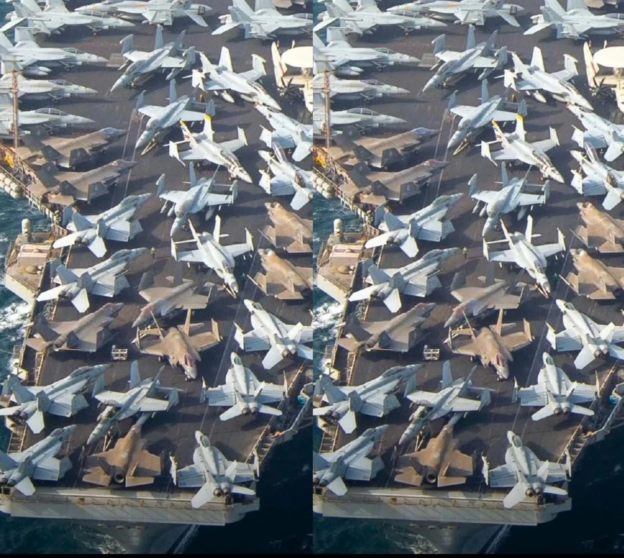 美航母甲板停满舰载机看着特壮观，可F-35C那颜色简直让人大跌眼镜，一下成了焦点