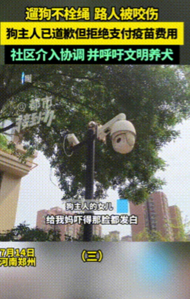 “不严惩不行！”据新闻7月14日报道，河南郑州，遛狗没拴绳，咬伤一男子，打狂犬疫