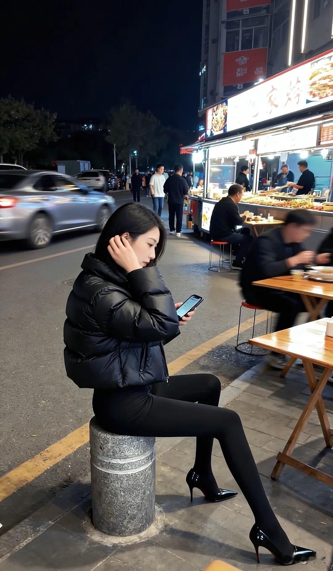 小吃摊遇到有颜值有身材的的美女，对于单身的朋友来说都是罪过街头碰见的女店门口美