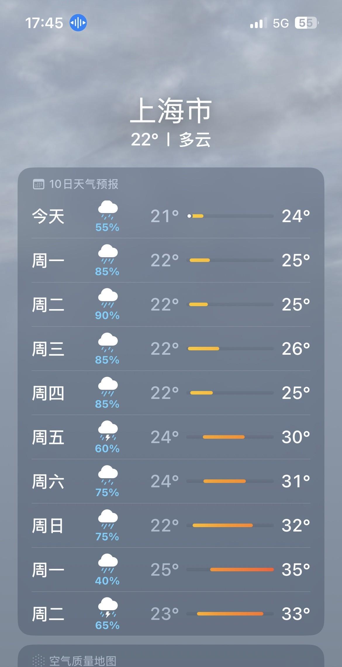 未来上海一段时间的天气，是一段时间哦！不是几天内裤咋办[汗]
