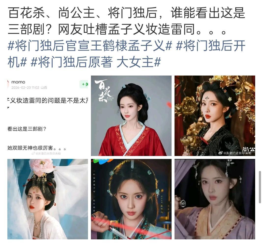 她其实不是造型雷同，而是妆容一模一样