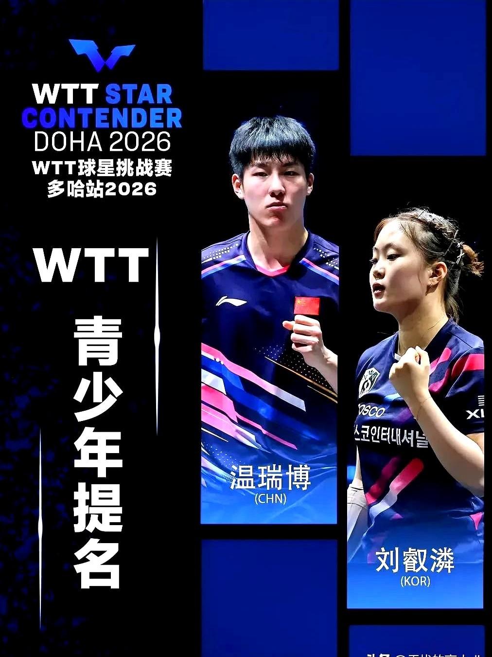 国乒这个07后小将，WTT直接保送！多哈球星挑战赛，1月13号开打。王楚钦、