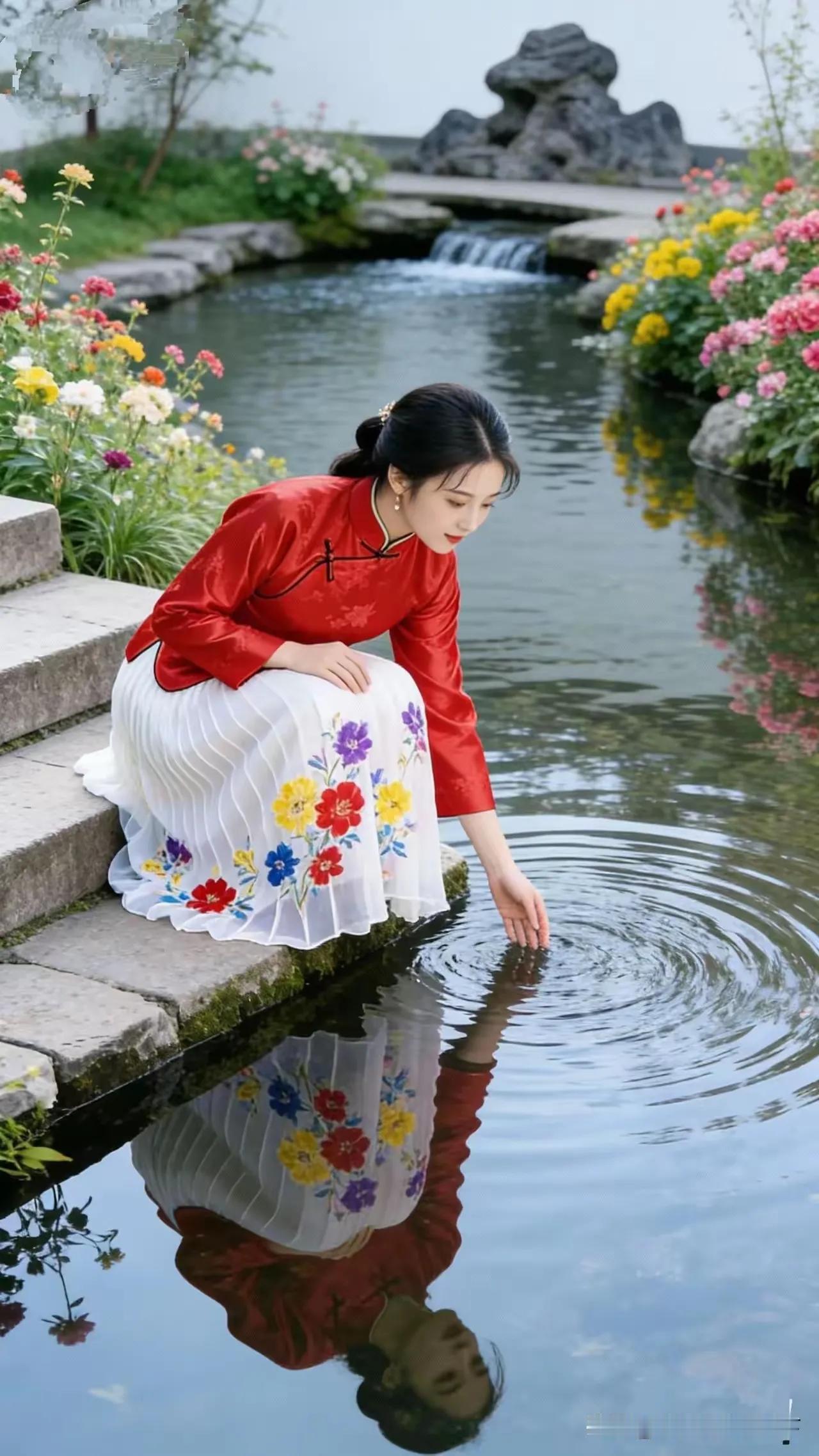 上联：山中看云云不语，下联：水里观鱼鱼无言。