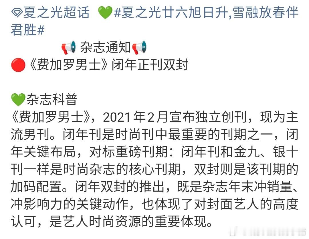 夏之光新杂志，费加罗男士闭年正刊双封面