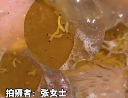 云南昆明，游客在一家饭店中吃菌子火锅，煮熟后发现锅内有很多小白虫，抓紧叫来店员询