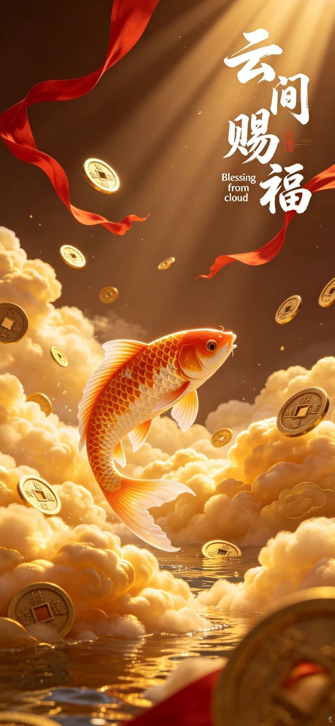 九月～锦鲤附体，鸿运亨通，富贵顺遂！...招财聚财纳福壁纸​​​