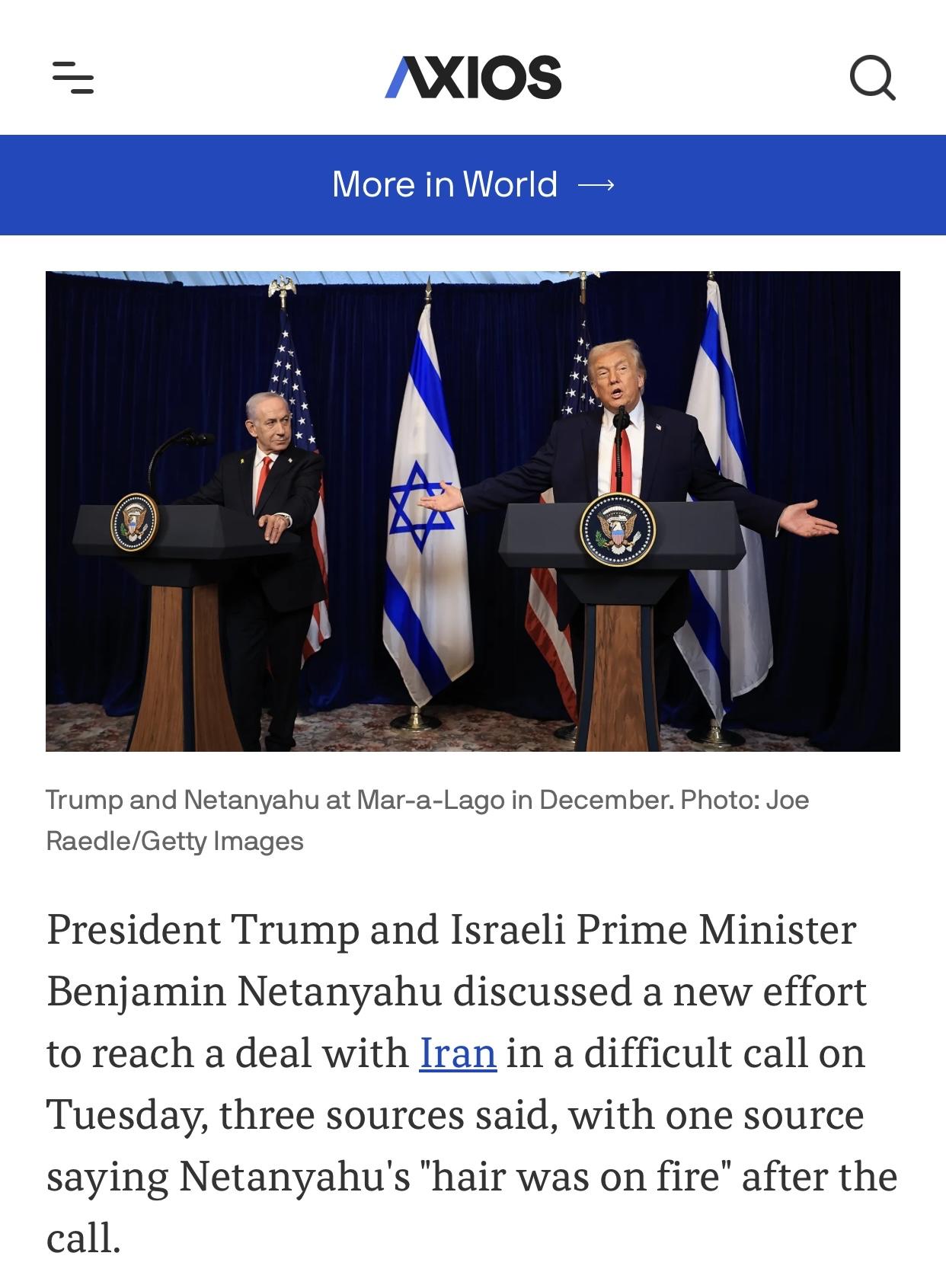 彻底撕破脸了！特朗普和内塔尼亚胡通完电话，当场气炸了！美国AXIOS新闻网5月2