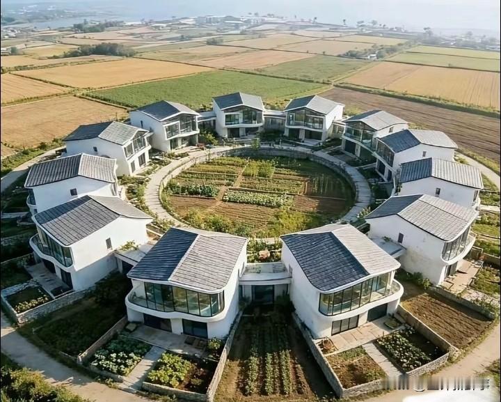 土豪回乡建房，太任性了！一个家族就是一个圈，中间是公园，外面是菜地，或者是私家