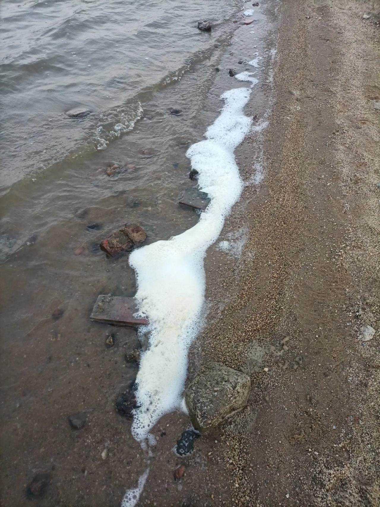 今天去湖边散步，湖面的波浪一阵阵拍打着岸边，我无意间发现，被浪拍过的岸边泛起了一