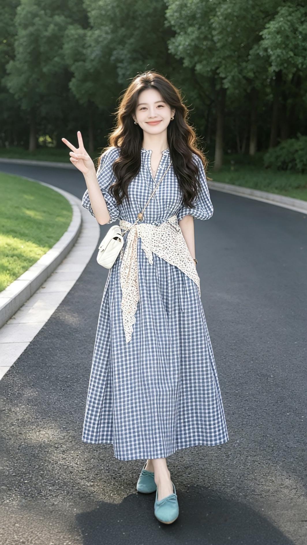 夏日出游穿搭摆脱路人感穿搭我又心动了复古格子连衣裙女装穿搭