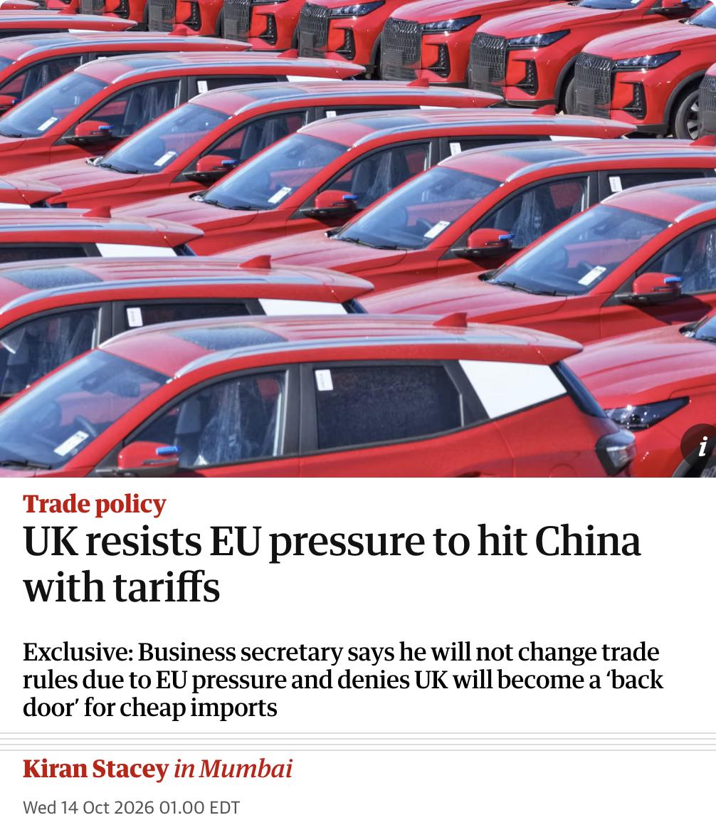 英媒：英国商务大臣乔纳森·雷诺兹在印度访问期间明确表示，英国不会因欧盟施压而对中