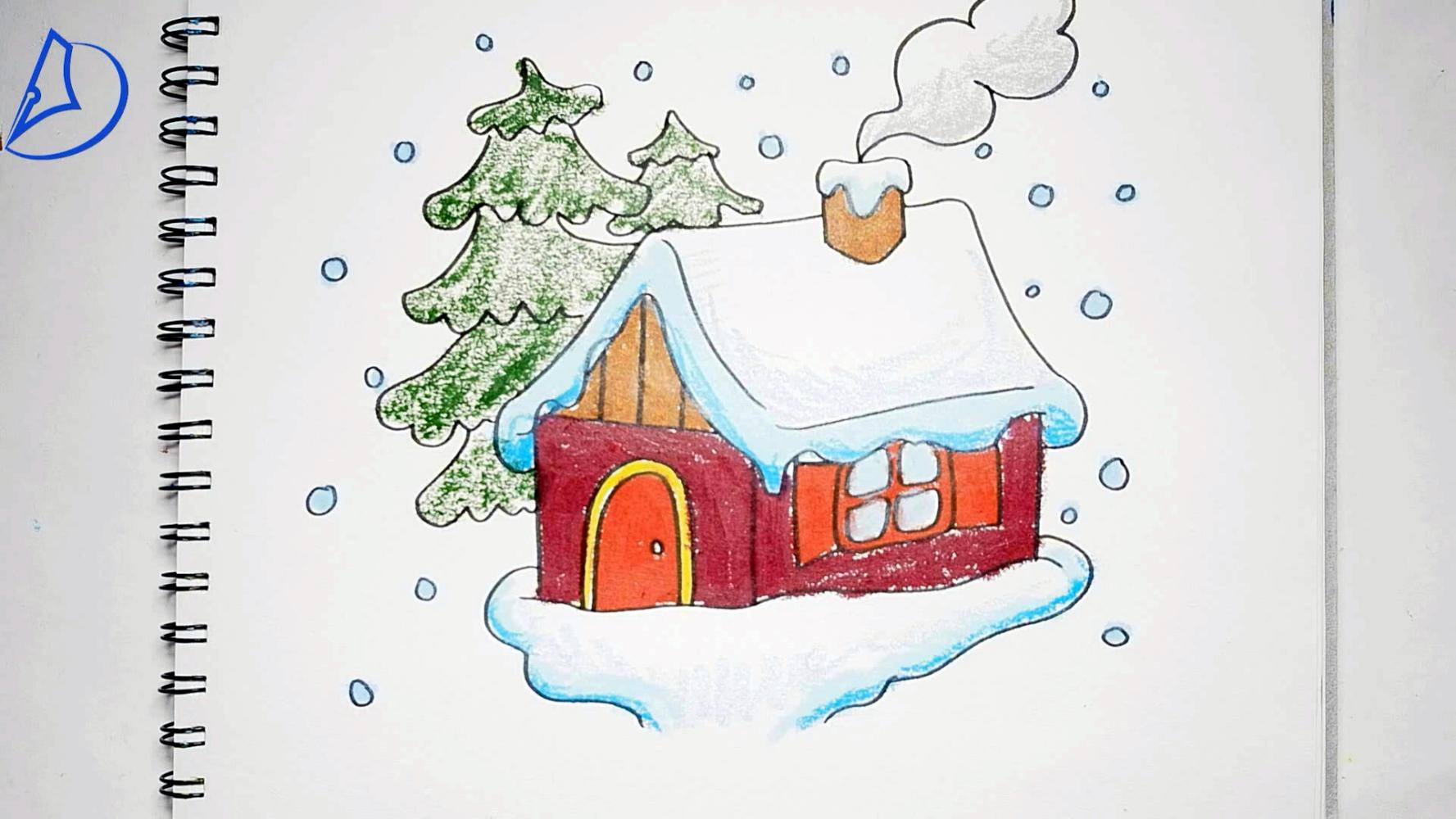 彩色蜡笔画, 林中雪屋