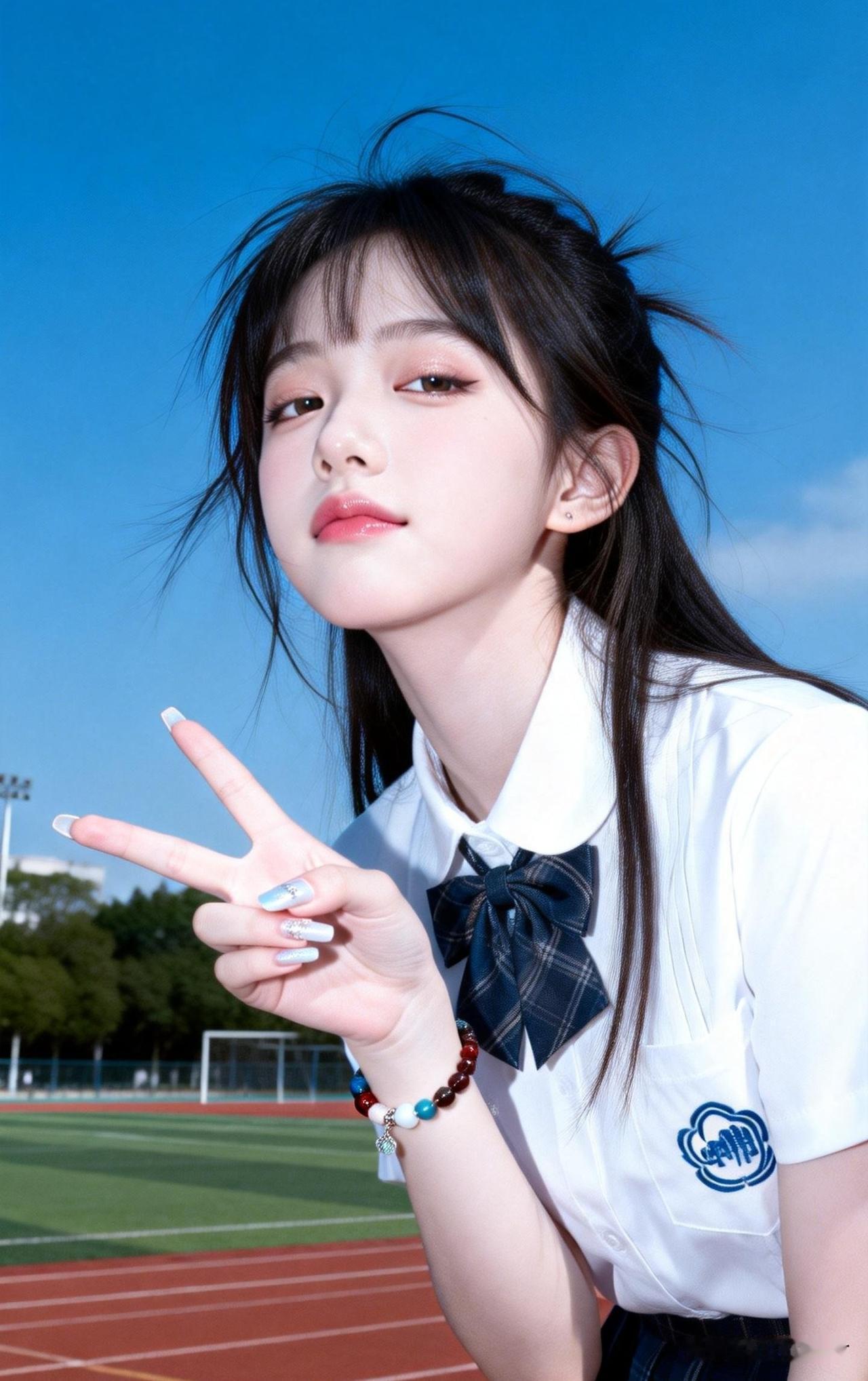 青春洋溢的校园少女，阳光下的甜美微笑😊