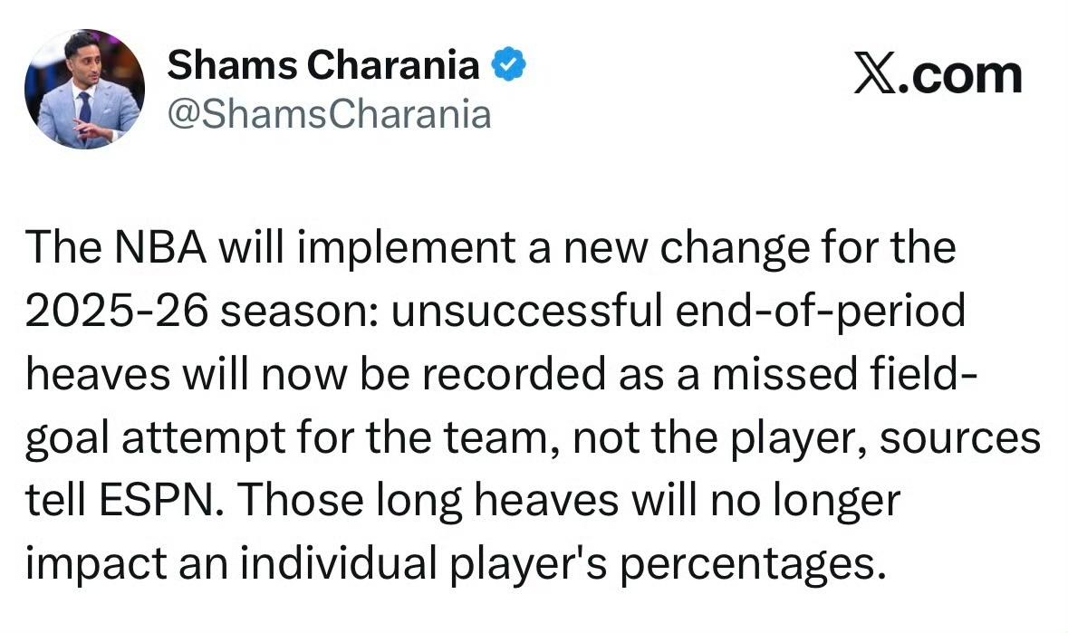 投不中也没关系！！！NBA改规则，每节末的超远投篮不计入个人出手！根据记者S