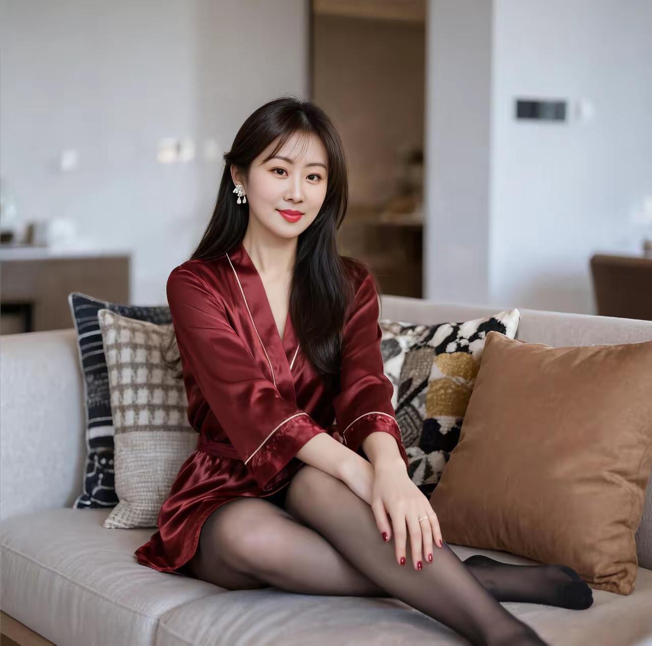 优雅红丝绒睡衣，居家慵懒时光养眼美照分享＃记录生活里的小美好＃