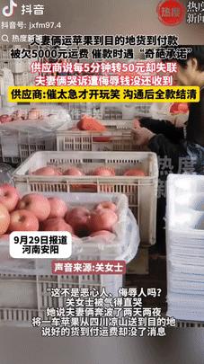 2025年9月河南，一夫妻给饮料厂拉苹果，说好是货到付款，可将苹果送到目的地后，