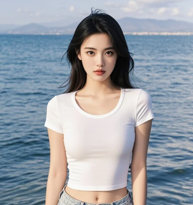 海风吹乱她的发，却吹不散她的魅力