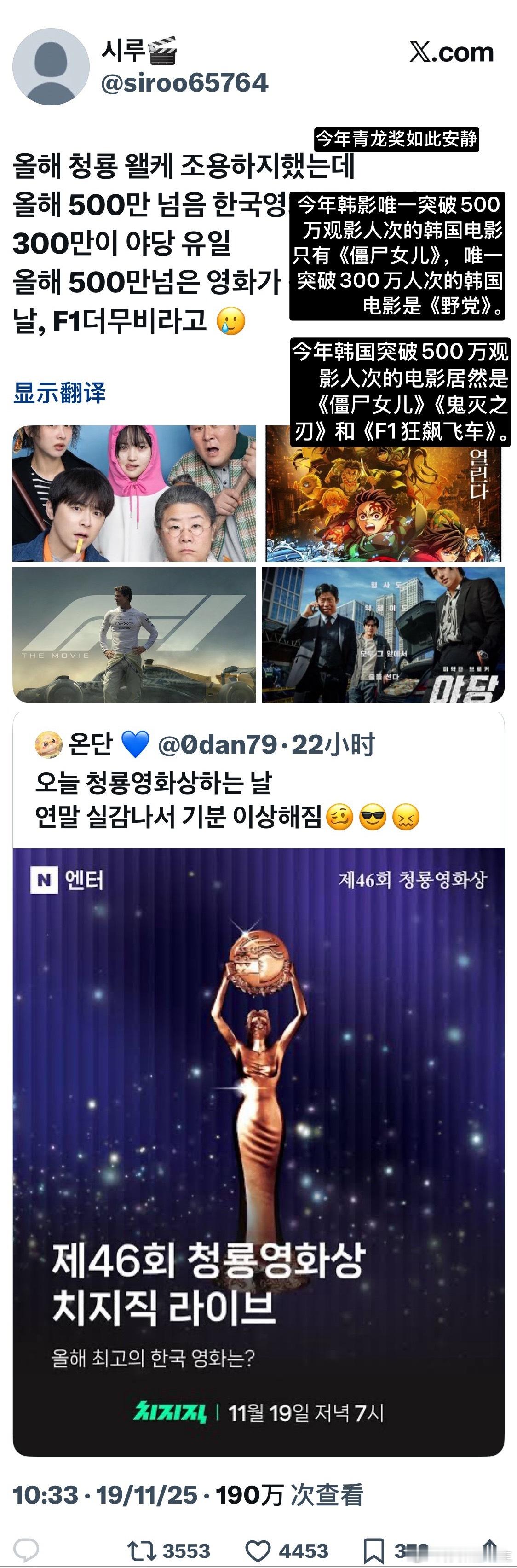 【热推】落寞的韩影今年韩影唯一突破500万观影人次的韩国电影是《僵尸女儿》，唯一