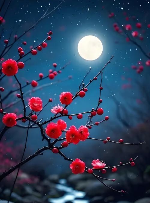 我的创意下联可以是：1、梅枝邀月影🤛雪片舞风情‌。2、梅枝邀月影[碰拳