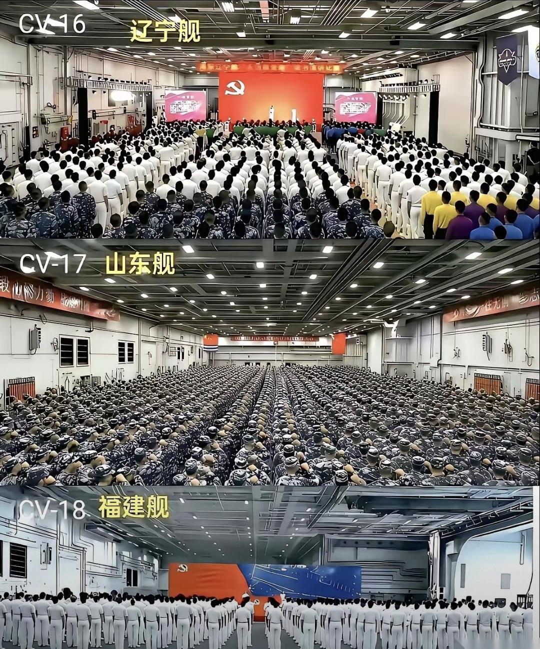 福建舰上住了三千多人，吃喝拉撒都要管。光是每天买菜买肉就够头疼的，后厨得配多少人