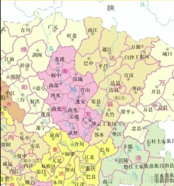 这个四川地图应该是1984年间的行政区划，因为温江地区并入成都是1983年3月，
