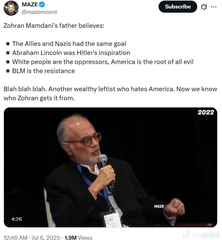 佐兰·曼达尼的父亲相信：▪️盟军和纳粹有着相同的目标▪️亚伯拉罕·林肯是希特勒的