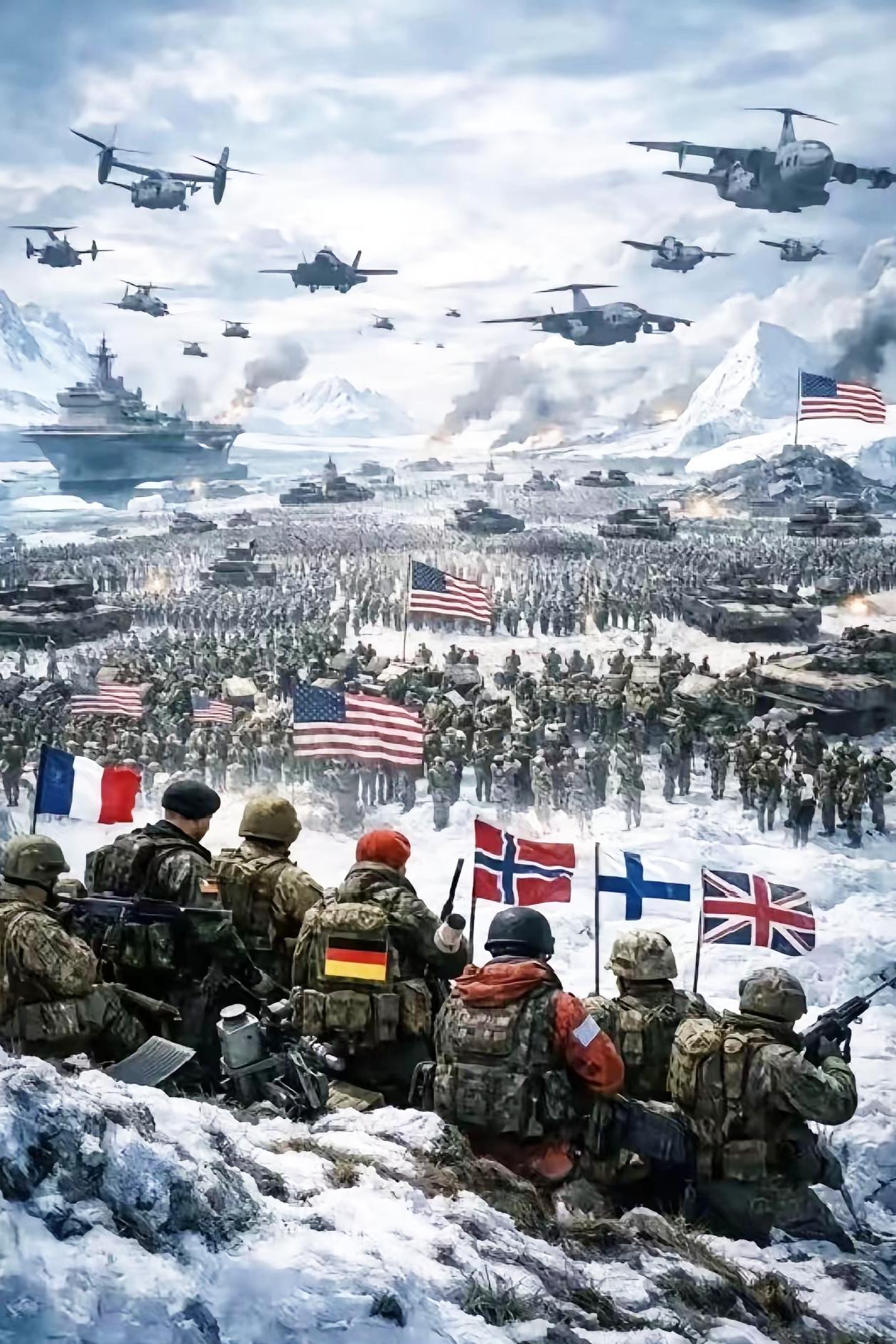 我们有狼牙山五壮士，欧洲有格陵兰八壮士，看看欧洲八国联军抵抗美国的入侵，是不是画