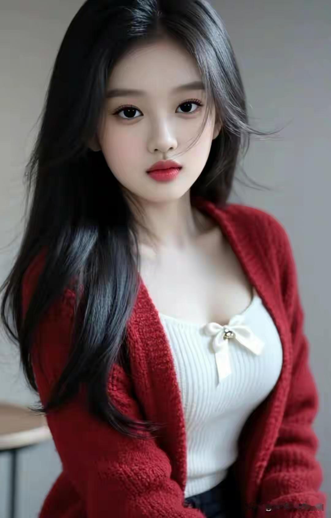 温柔红毛衣，甜美白衬衫，元气少女风