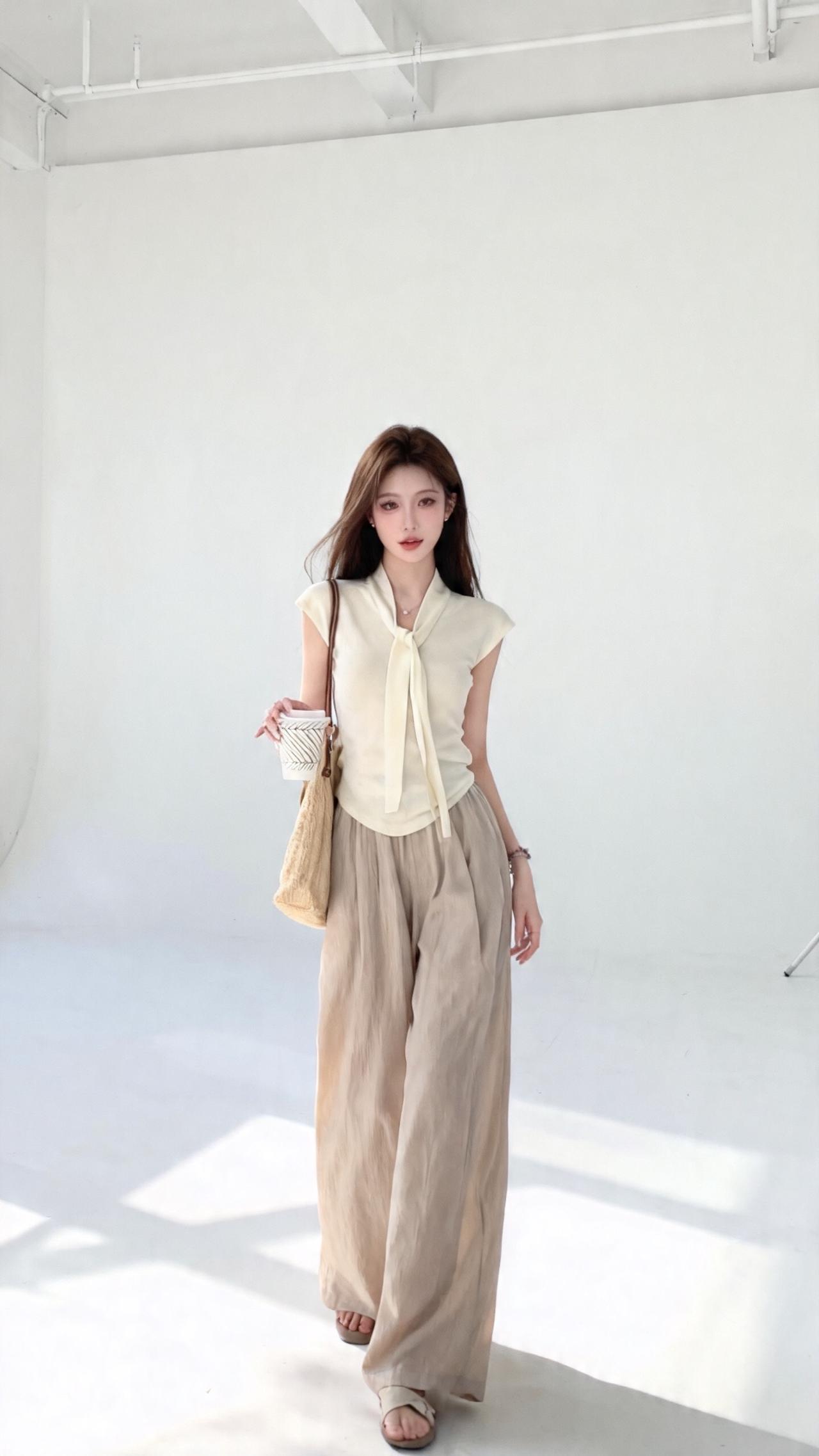 通勤这一套也太舒服了吧背心阔腿裤穿搭夏季女生阔腿裤穿搭短上衣搭配阔腿裤松弛