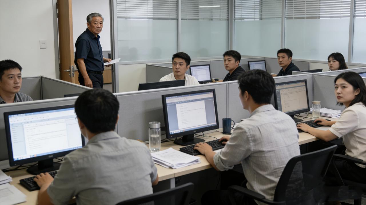 老刘办完离职手续，忽然站住了。大家都以为他会说点什么煽情的话。结果他转过头，认